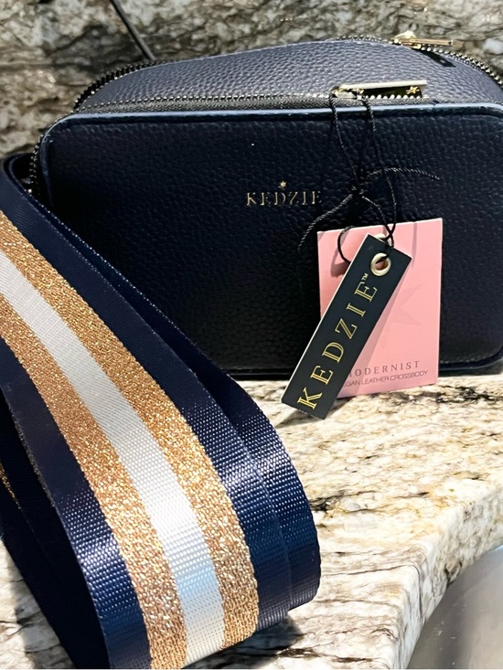 Kedzie Handbags - Kedzie Navy Crossbody Bag with Striped Extra Strap
